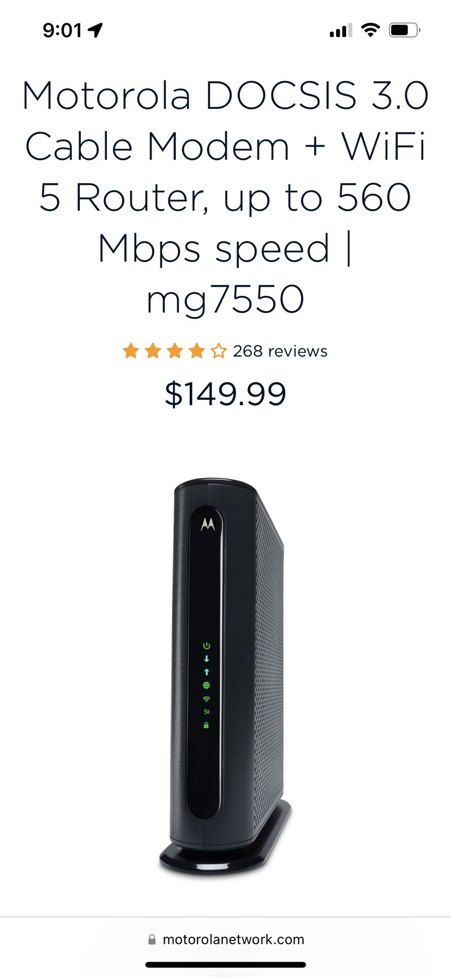 Motorola 3.0 Cable Wireless Modem Plus Router 