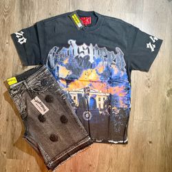 Godspeed Graphic T-Shirt and Denim Shorts Set SZ XL/38