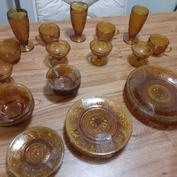 Full Vintage Amber Indiana Tiara Dish Set. Cups, Plates, Bowls