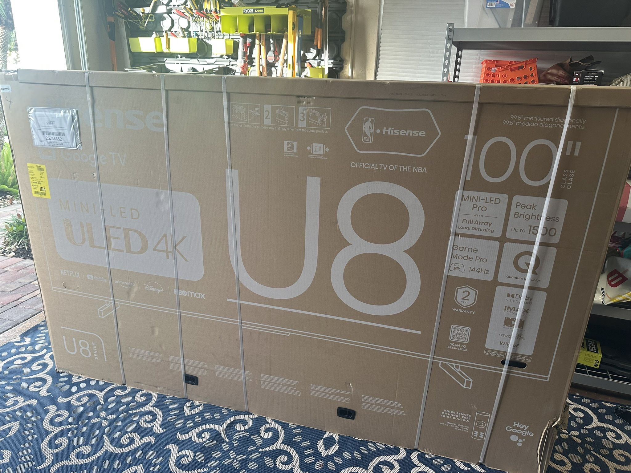 100U8K Hisense - 100" Class U8 Series Mini-LED 4K UHD QLED TV, UNOPENED SEALED w/ receipt