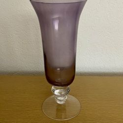 Amethyst Purple Decorative Art Glass Vase With Clear Double Ball Style Stem Base