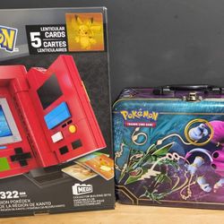 POKEMON Mattel MEGA Collector Build Set KANTO Region POKEDEX 5 W/ Pokemon Tin Bx