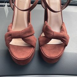 velvet brown chunky heels 