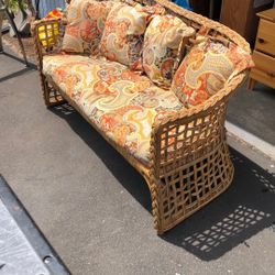 Mid century loveseat couch rattan bamboo