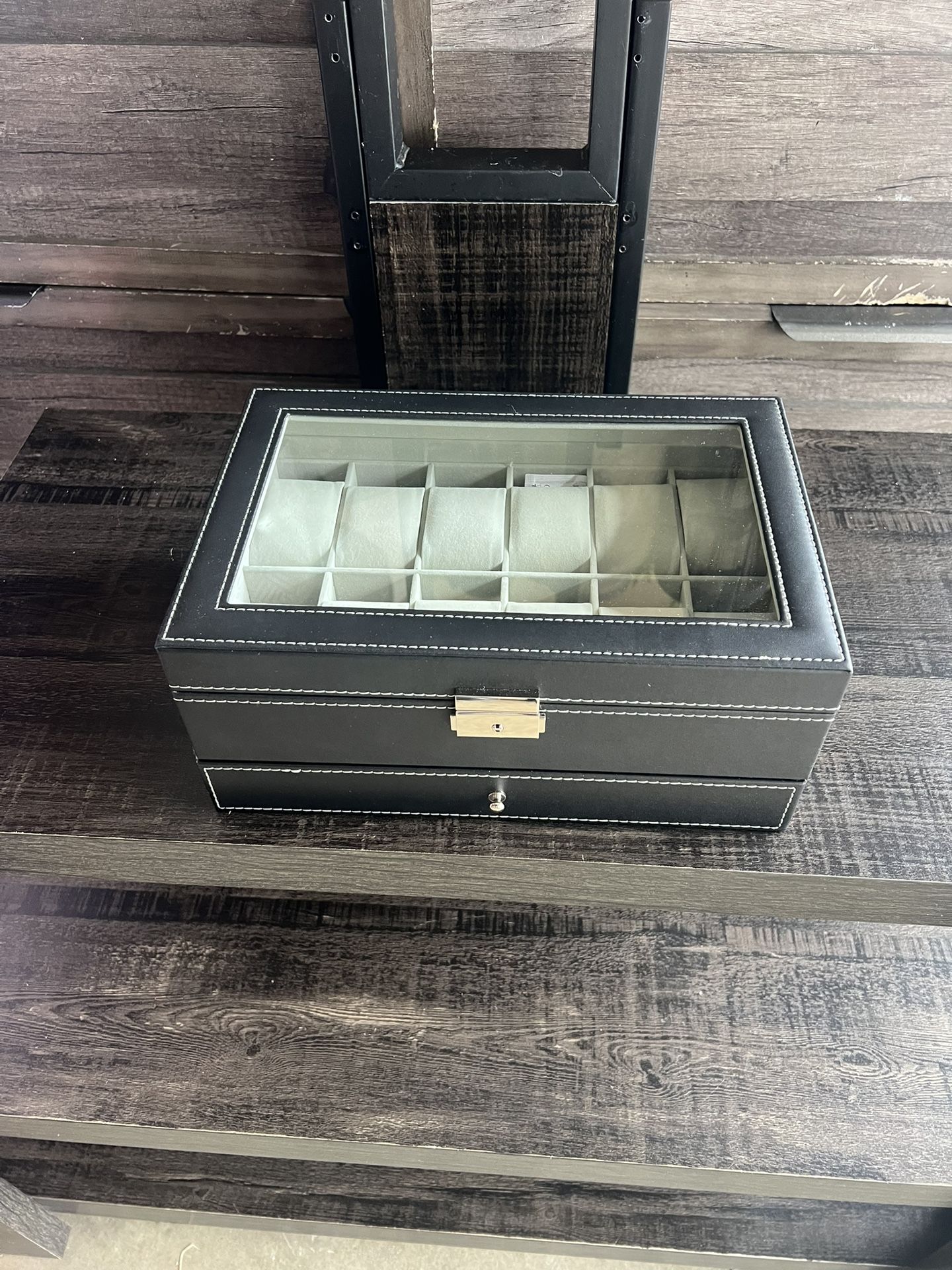 LEDREM 12-Slot Watch Box Organizer, 2-Layer Display Case with Glass Lid & Lock,