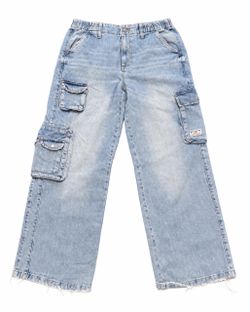 Light Wash Wide-Leg Denim Cargo Pants