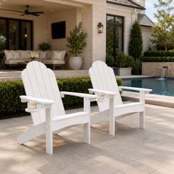 Set of 2 Adirondack Chairs with Cup Holder for Fire Pit and Garden
