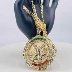 Centenario,cadena CHAPA DE ORÓ 14k👀NO ORÓ MACIZO/Centenary and chain GOLD PLATED 14k👀NO SOLID GOLD