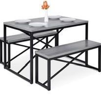 Gray Dining Table With Benches