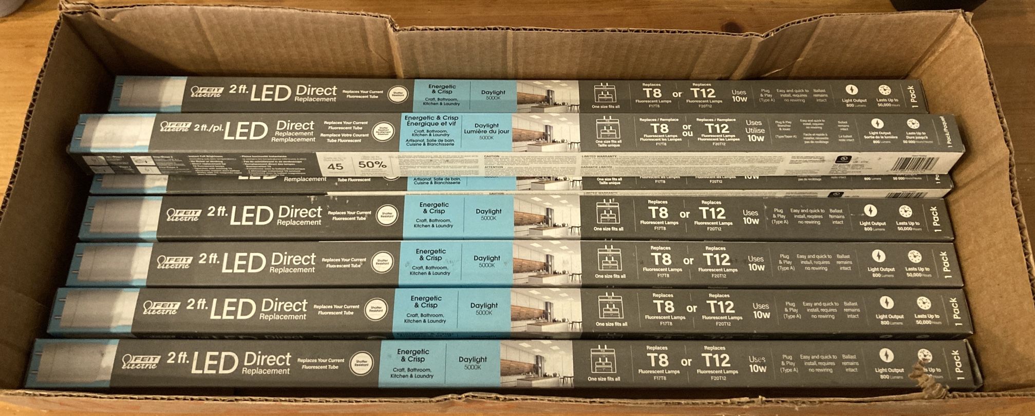 Feit 2ft LED Tube Lights (8-Pack, New) – T8/T12