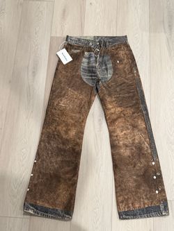Acne Studios Leather Chaps Overlay Denim Jeans