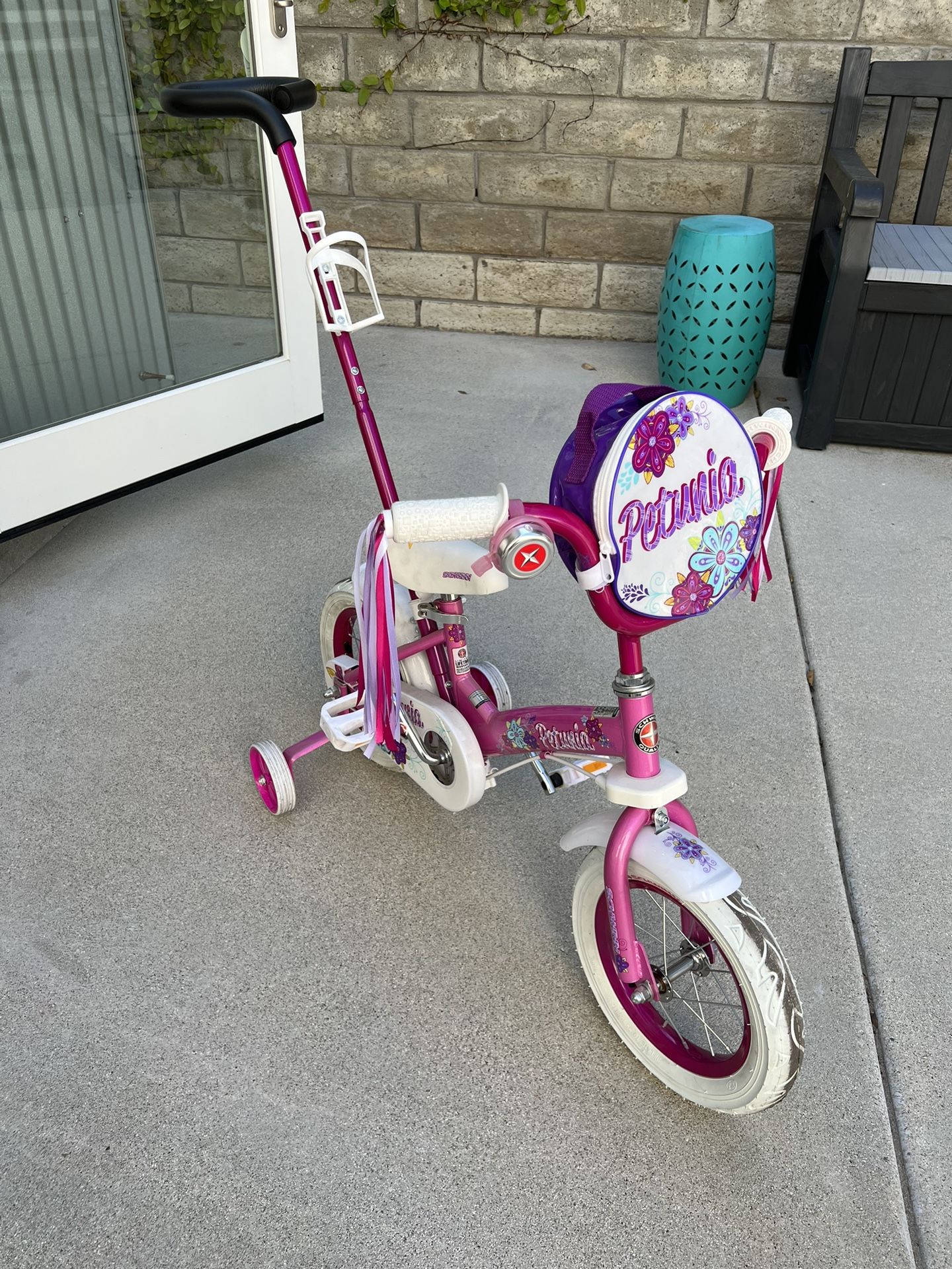 Schwinn Grit and Petunia Steerable Kids Bike, Boys and Girls Beginner Bicycle, 12-Inch Wheels, Training Wheels, Easily Removed Parent Push Handle