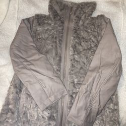 NWT Dennis Basso Sterling 2-in-1 Faux Fur/Faux Leather Convertible Jacket Vest - Size S