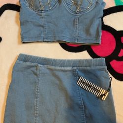 BRAND NEW!! 2pcs Cute denim skirt & top set