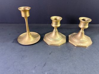 Vintage Solid Brass Candlestick Holders Taper Candle Stand Set of 3 Retro MCM