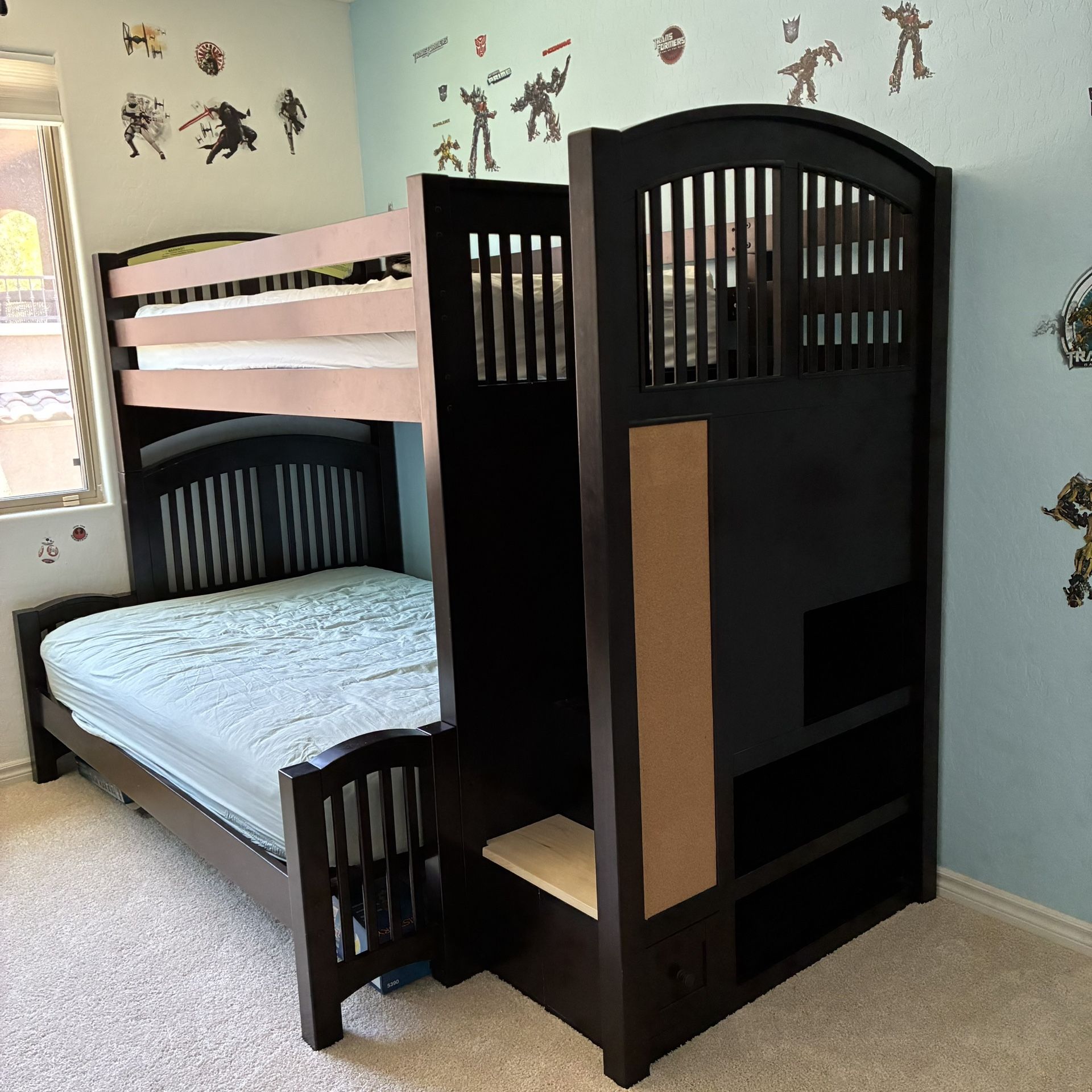 Twin over Full bunk Bed With Stairs Chest Of Drawers And Bookcase