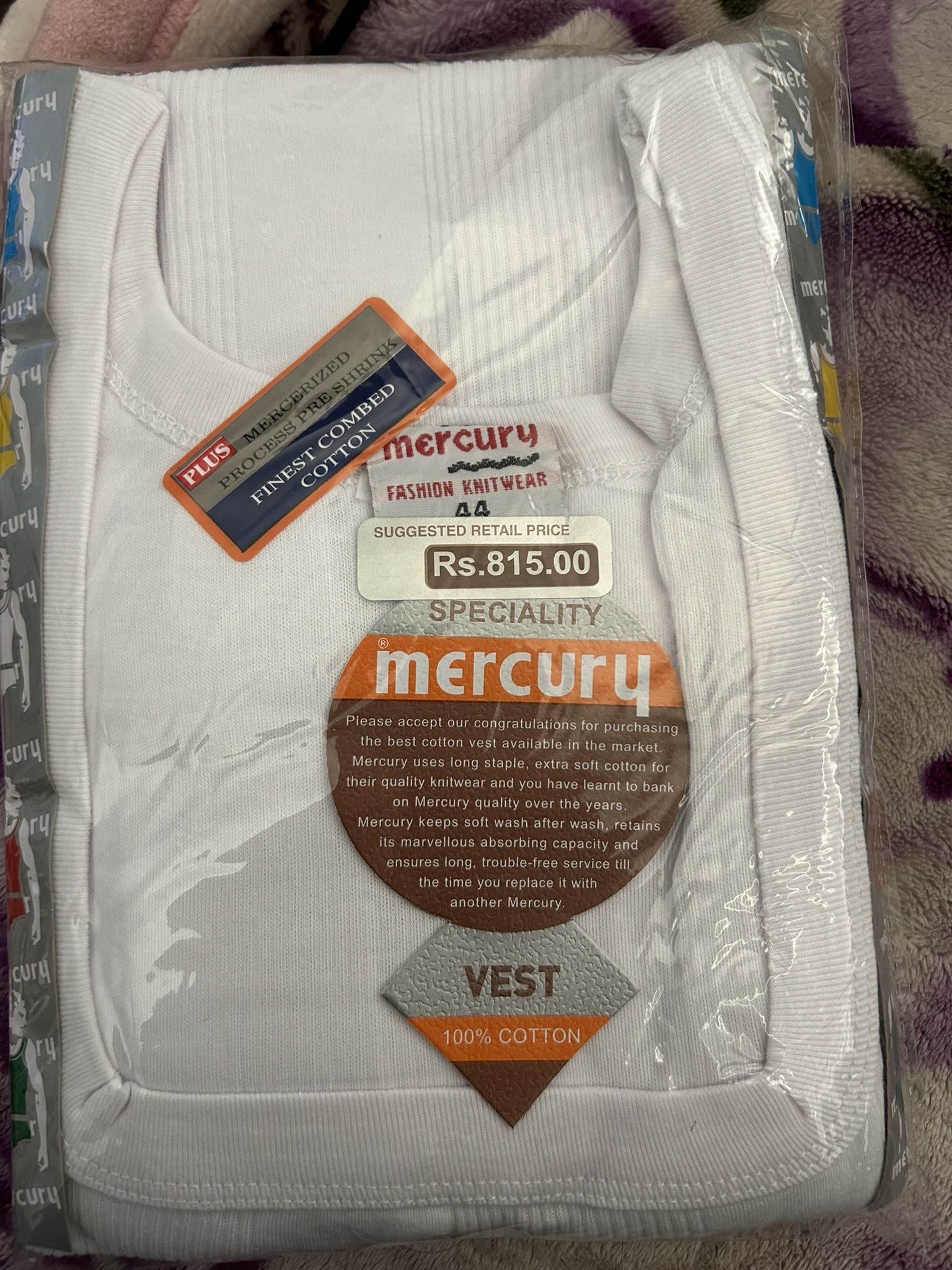 Mercury 100% Cotton Men's Undervest – Sleeveless, Classic Fit, Summer Essential