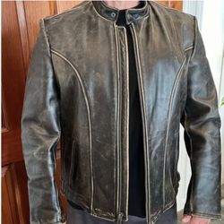 American Eagle Men Leather Bomber Motorcycle Jacket Distressed Brown Medium 