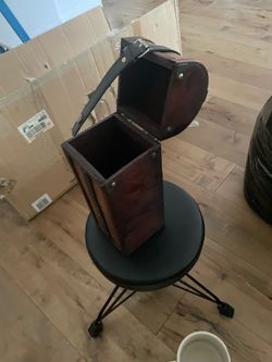 Vintage Wooden Trunk Box with Leather Strap