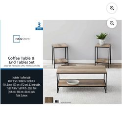 Mainstays 3-Piece Coffee and End Table Set, Rustic Brown