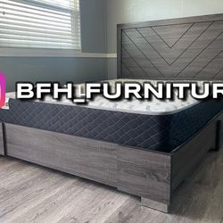 Queen Antique Gray Alpine Platform Bed w. Orthopedic Mattress Included
