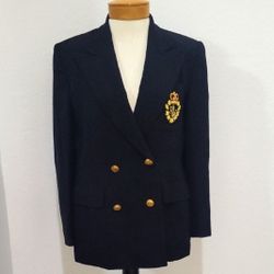 Women's 90s Vintage Wool Ralph Lauren Double Breasted Blazer, Size 8.