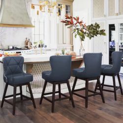 LUE BONA Navy Blue 26.0-in H Counter height Upholstered Swivel Wood Bar Stool 4 -Pack