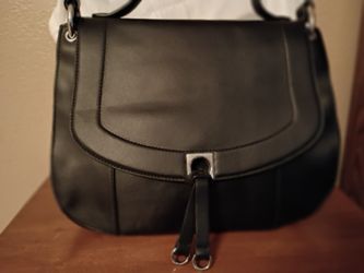 IVANKA TRUMP Black Leather Saddlebag Style Handbag Purse