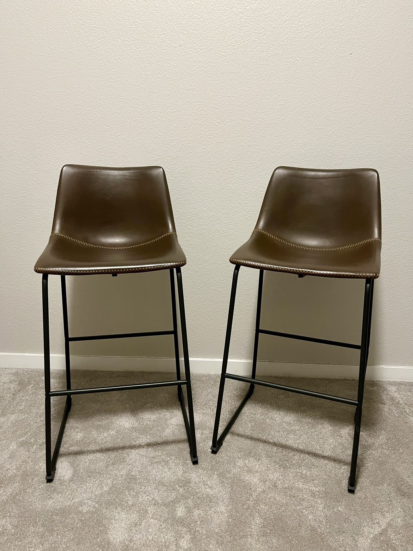 Two Leather Barstools