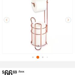 Freestanding Toilet Paper Holder Roll Storage Dispenser with Shelf in Rose Gold