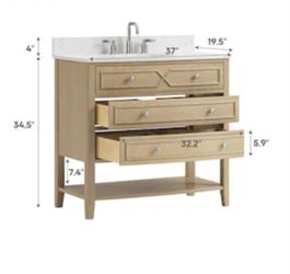 DELUXE LIVING Essence 36-in Light Oak Undermount Single Sink Bathroom Vanity with Carrara white Engineered Stone Top (Fully Assembled)