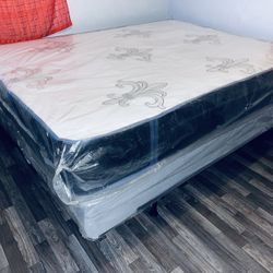 Queen size Foam Encased 12”thick with Regular Box Spring Brand New( FREE DELIVERY 🚚)