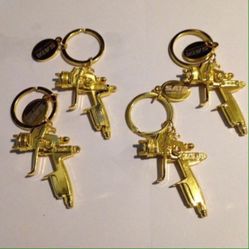 (4) SATAjet Spray Gun Keychain Gold SATA jet Keyring IWATA DEVILBISS WALCOM