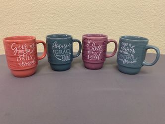Set of 4 Christian Stacking Ceramic Mugs Inspirational Scriptures & Hymns (No Stand)