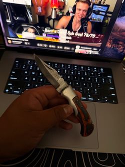 Damascus folding blade outdoor/ kitchen/ cooking