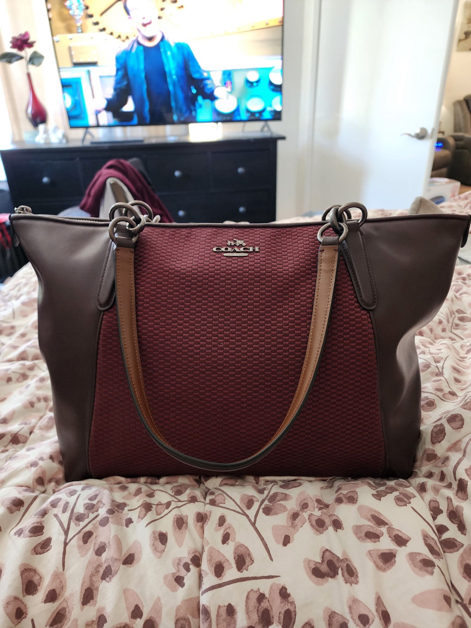 COACH LEGACY Jacquard Oxblood Canvas and Leather Tote Shopper