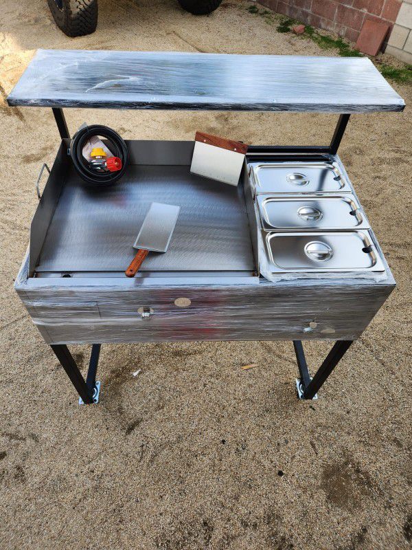 Taco cart 24" Griddle 3 steamer trays catering cart  plancha para tacos pupusas con vaporeras de acero inoxidable