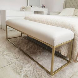 2 Modway Anticipate Velvet & Stainless Steel Bedroom Bench in Gold and Ivory ( Like New ) 