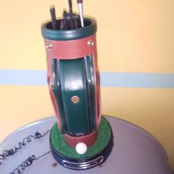 Vintage Leather Golf Bag Radio Phone 16" Tall        