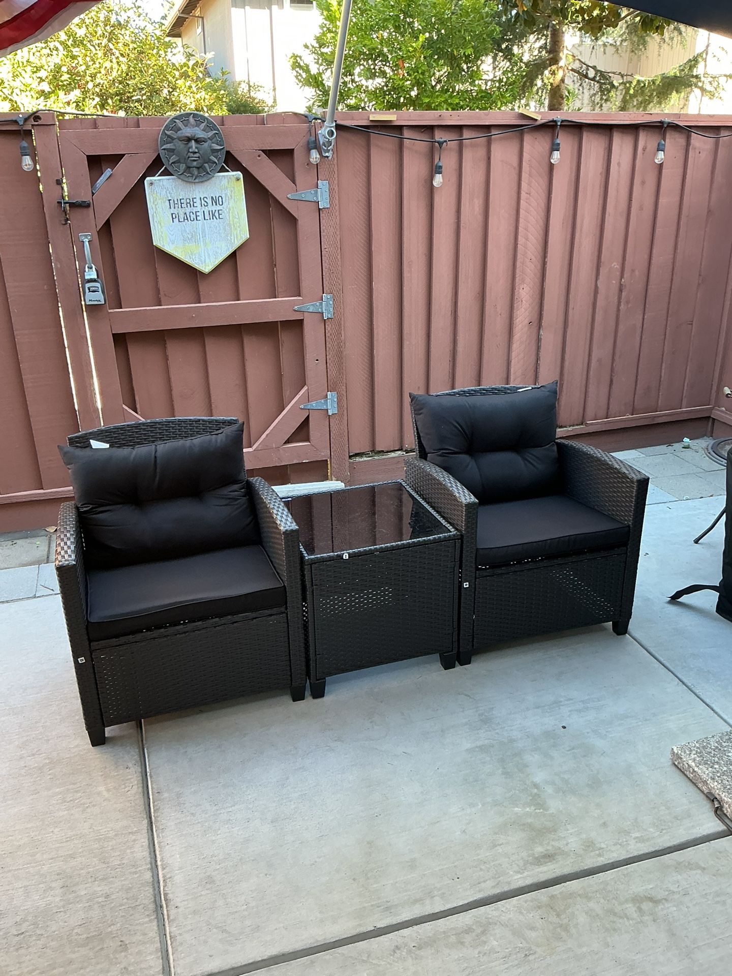Black 3-Piece Metal Brown Frame Patio Set.