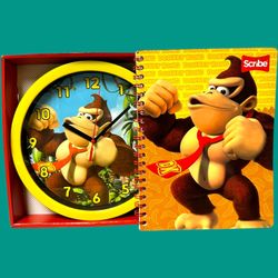 Super Mario Donkey Kong 10" Wall Clock & 100 pages official Notebook 