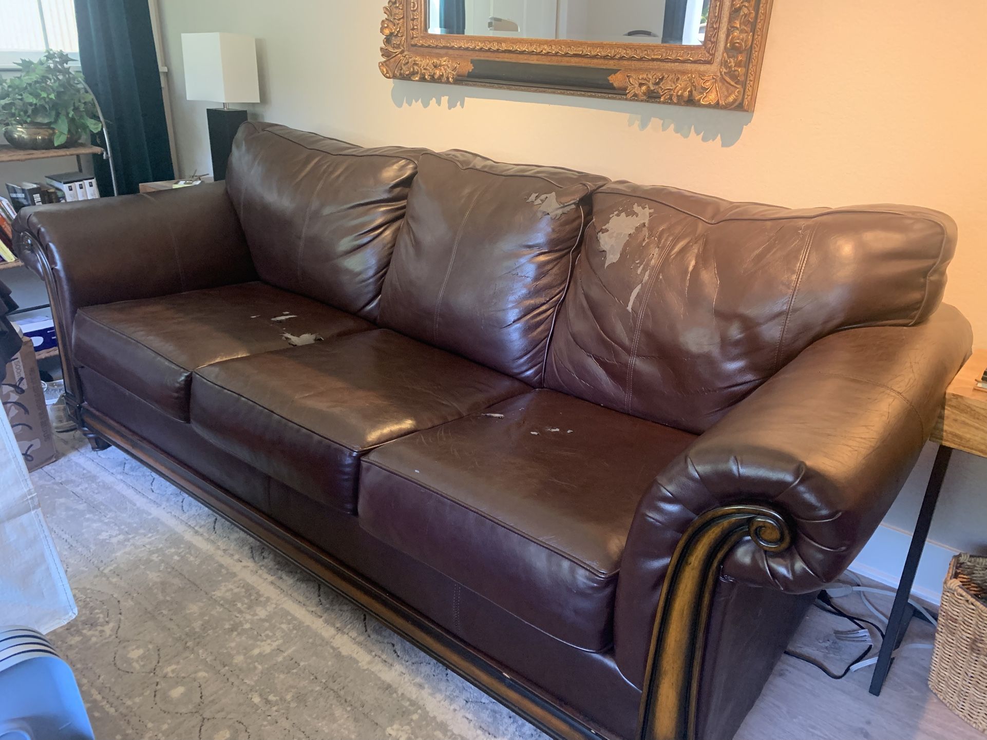 Faux Leather Hide A Bed Sofa — Needs Tlc