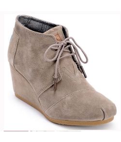 TOMS Kala Suede Wedge Lace Up Booties Tan Size W9, PRE LOVED