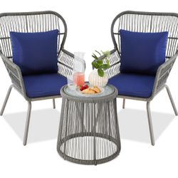 3-Piece Patio Conversation Bistro Set, Outdoor Wicker w/ 2 Chairs,Side Table