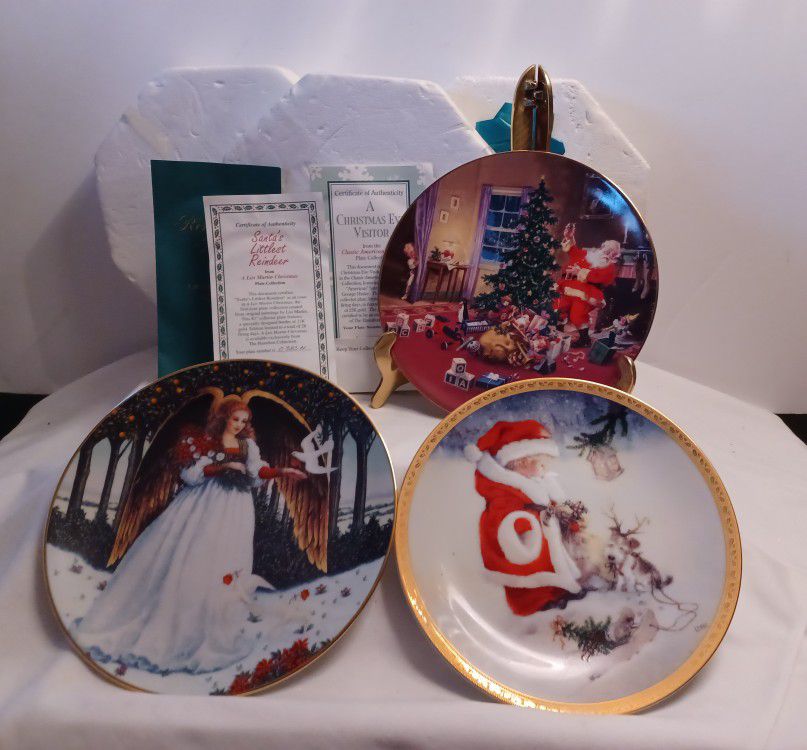 3 Vintage Christmas Collector Plates w/Original Boxes & Paper