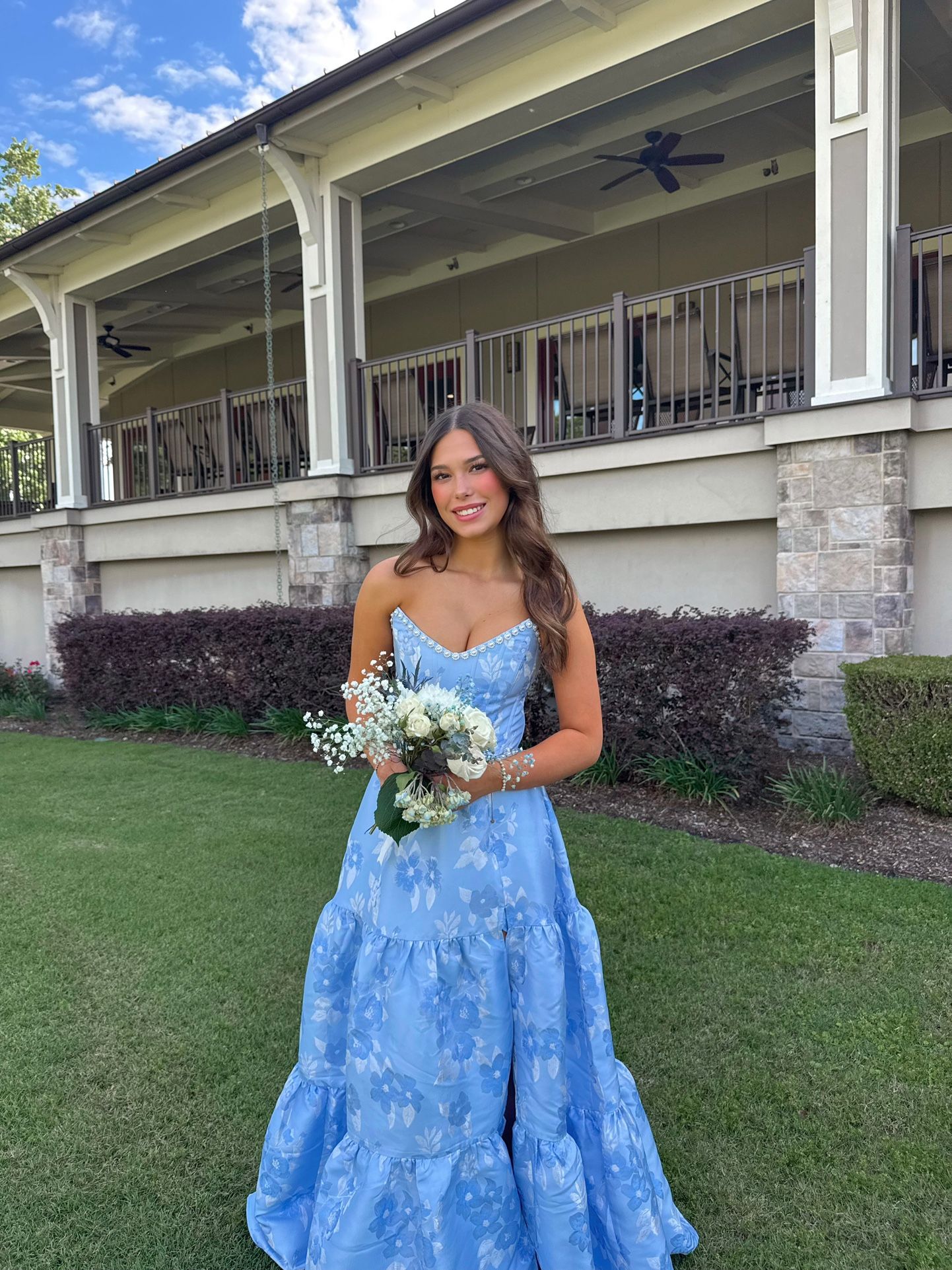 v chapman blue long dress