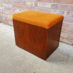 Mid Century Modern Rolling Walnut Storage Bench Vintage 