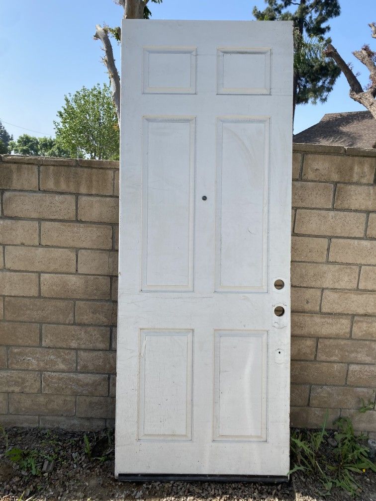 6 Panel Exterior Slab Front Door - Steel With Hinges