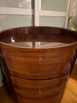 Modern Curved Wood 2-Drawer Side Table / Nightstand