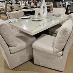 Marble Dining Table With Black Reeded Base